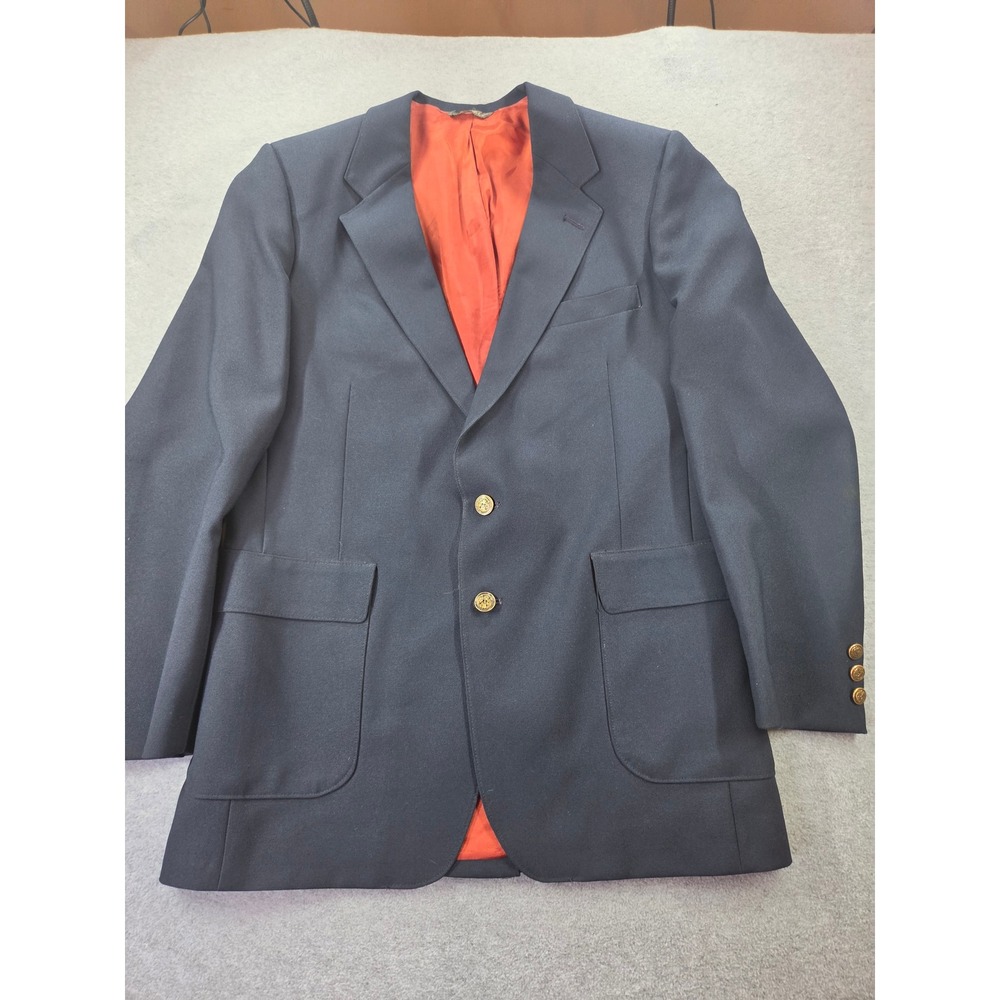 VTG Levi Strauss Business Class Navy Blue Gold Crest Blazer Sport Coat USA 40R